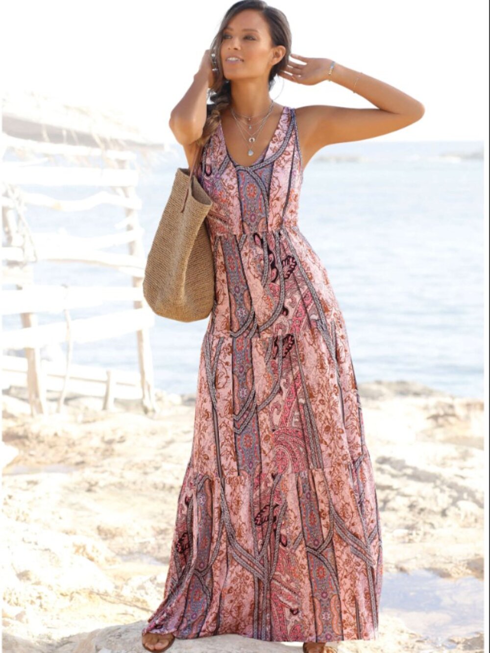 Sleeveless Pink Paisley Maxi Dress - Boho Tiered Summer Style NWOT M
